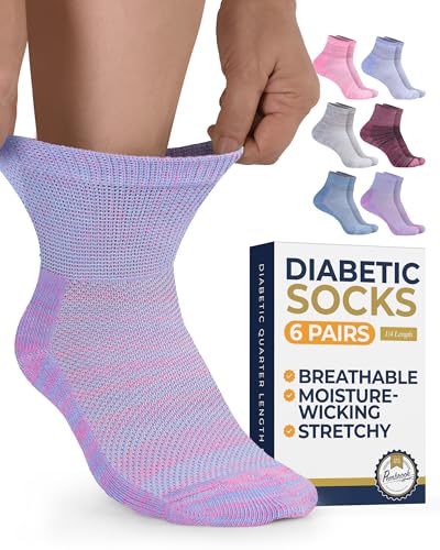 Image of Pembrook Ankle Diabetic Socks for Women & Men | 6 Pairs | Wide Non Binding Socks Quarter Length | Edema Neuropathy Socks