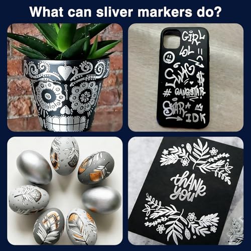 Image of SFAIH Gold & Silver Paint Markers Pens - 4 Pack 0.7MM Fine Tip Metallic Acrylic Markers for Card Making, Gift Decorating, Rock Painting, Detailed Art