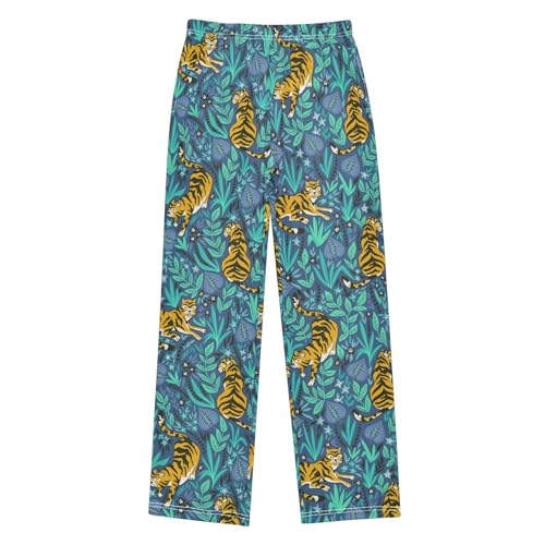 Jungle Tigers Boys Long Pants Soft Trousers Elastic Waist Kids Lounge Bottoms with Pockets S-XL