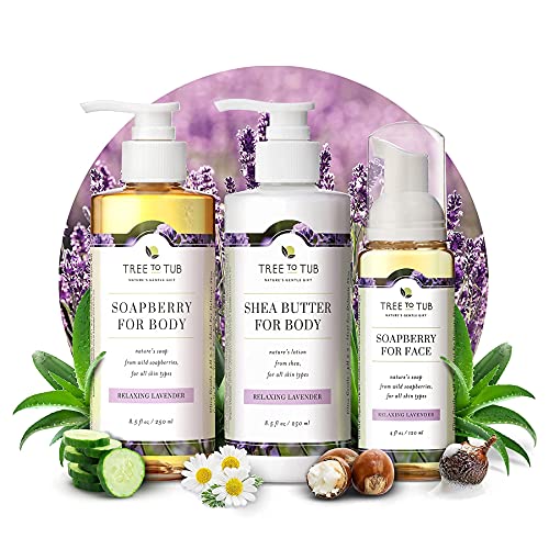 Tree to Tub Lavender Shea Butter Body Lotion for Dry Skin & Sensitive Skin Face Wash for Dry Skin & pH Balanced Hydrating Lavender Body Wash for Women & Men w/ Organic Shea Butter, Natural Aloe Vera