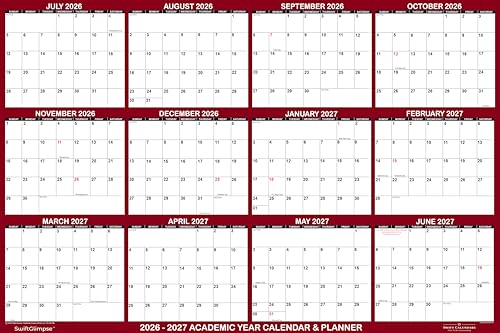 32-x-48-SwiftGlimpse-2026-2027-Academic-Wall-Calendar-Dry-Erase-Erasable-XLarge-Wet-Dry-Erase-Laminated-Yearly-Planner-JULY-2026-to-JUNE-2027-ONLY 32" x 48" SwiftGlimpse 2026-2027 Academic Wall Calendar Dry Erase Erasable, XLarge, Wet & Dry Erase Laminated, Yearly Planner, JULY 2026 to JUNE 2027 ONLY - Image 1