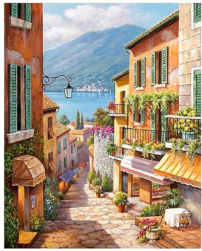Suprcrne Painting By Numbers for Kids Adults Canvas DIY Oil Painting Kit with Brushes and Acrylic Pigment for Home Decoration 40X50Cm Italy Street View Town