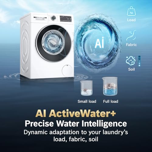 Image of Bosch 9 kg 5 Star Front Load Fully-Automatic Washing Machine, AI ActiveWater, 14 Wash Programs, Removes 99.9% Germs with Steam, No Tangle or Wrinkle, SoftCare Paddle,Zero Vibration, White, WGA14200IN