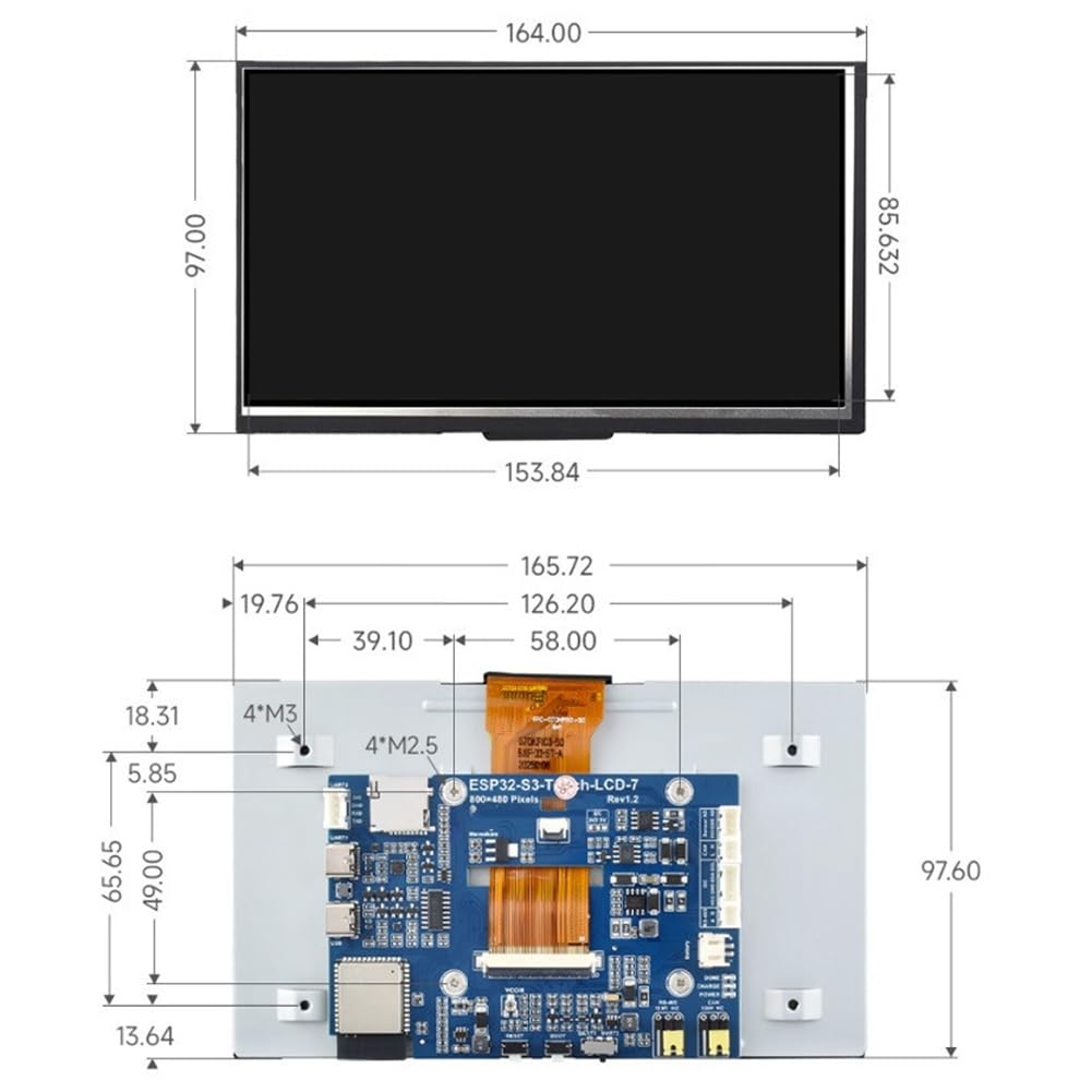Rozwój płyty - 7-calowy wyświetlacz LCD, 800x480, częstotliwość 240 MHz, kompatybilna z WiFi i Bluetooth.