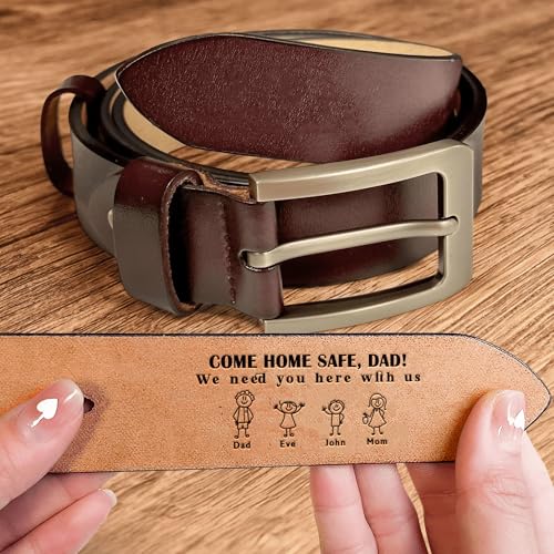 Personalized Engraved Dad Belt, Custom Come Home Safe, Fathers Day Belt From Wife, Gift for Husband, Dad2
