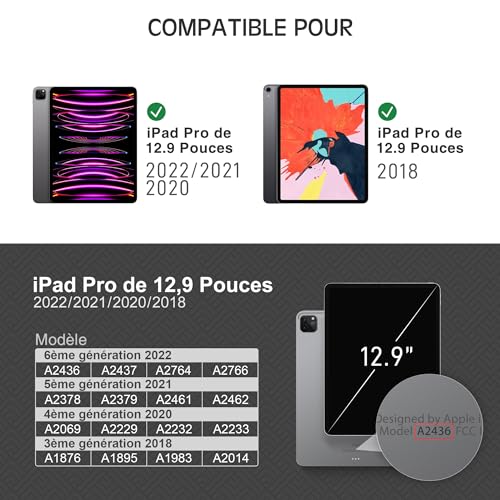 Coque iPad Pro 12,9 avec support stylet et charge Pencil 2 pour étui KingBlanc bleu - 2