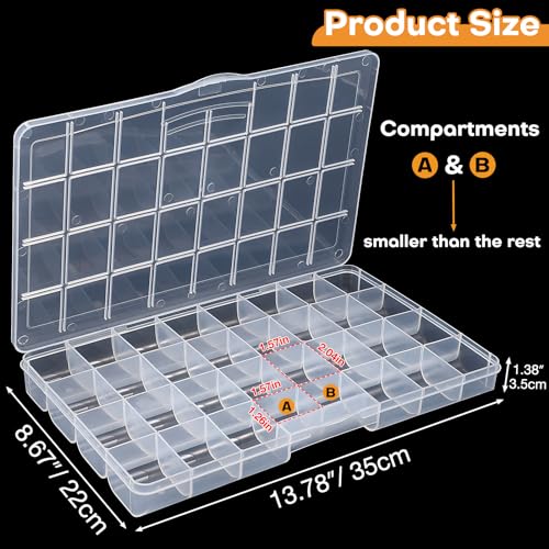 Image of Udefineit 32 Grids Large Plastic Organizer Box with Fixed Dividers, Bead Storage Compartment Organizer Box for Jewelry /Nail /Screw /Small Parts, Clear Compartment Container Storage Case Tackle Box
