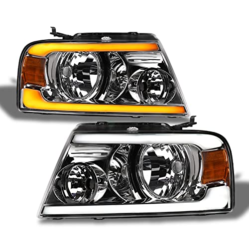 TLAPS 7422443826819 For F150 2004-2008 / Mark LT 2006-2008 Switchback Sequential LED Strip Bar Chrome Housing Headlights With Amber Reflector nb