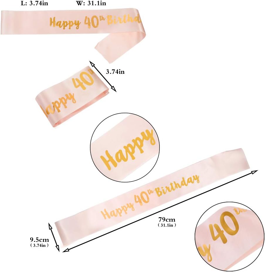 Bohoman Gold Happy 40th Birthday Sash and 40 Birthday Tiara Rhinestone Crown Headband for 40 Birthday Gift Party Accessories 40th Birthday Decoration Girls Women