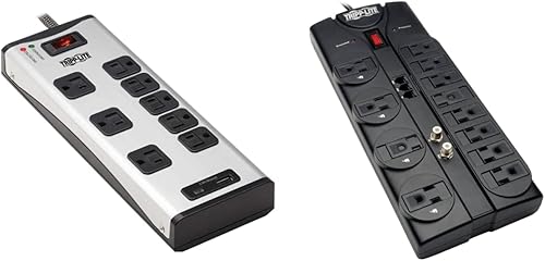 Tripp Lite Regleta protectora contra sobretensiones de metal de 8 tomas, 1 USB-A y 1 puerto de carga USB C de 3.9 A, cable compartido de 8 pies