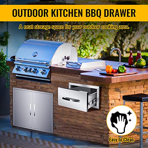 Image of Outdoor Kitchen Single Drawer 14 inch W x 8.5 inch H x 23 inch D Inches BBQ Drawer Stainless Steel Access Drawers with Exquisite Handle for Outdoor Kitchen Island or Grill Station