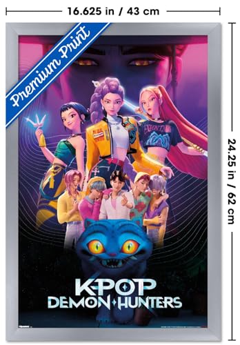 Image of Netflix KPop Demon Hunters (2025) - Group Wall Poster, 22.4L inch x 14.7W inch, Silver Framed Version