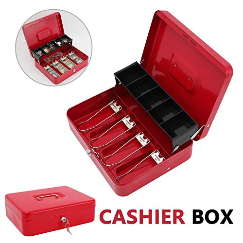 Image of xydled Cash Box with Key Lock, Metal Money Box, Safe Storage box, Red