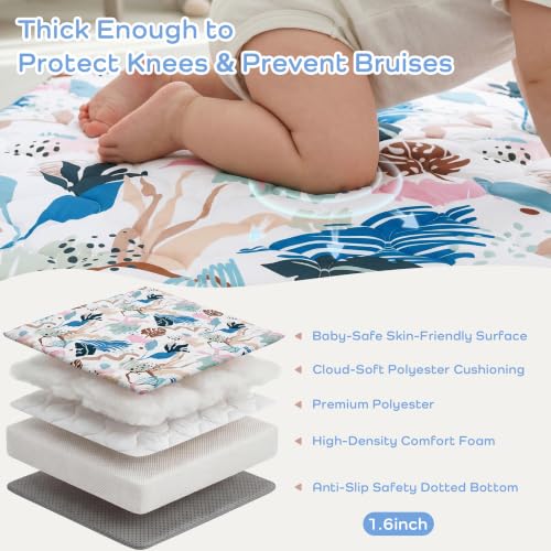 Image of 1.6 inch Thick Baby Play Mat, 71x59 Removable & Machine Washable Cover | Padded Memory Foam, Non-Slip Backing, 100% Baby-Safe Materials, Tummy Time Crawling, Outdoor, Bedroom, Living Room, Nursery