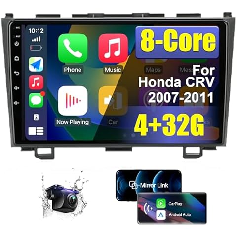 4+32G 8 Core Android Car Radio Stereo for Honda CRV 2007 2008 2009 2010 2011 with Wireless CarPlay/Android Auto, 9'' HD Touchscreen Car Radio with AM/FM/RDS Backup Camera WiFi Cover