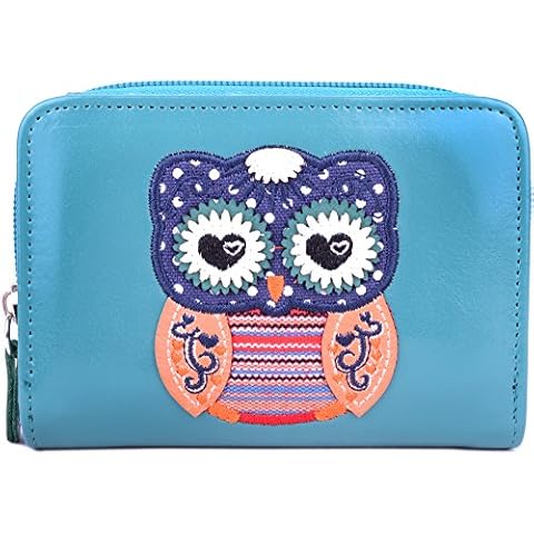 Ladies / Womens / Girls Faux Leather Purse / Money / Coin Holder with Owl Design - Turquoise Cover