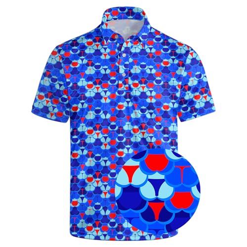 Image of Men's Funny Golf Shirts Hawaiian Polo Shirts 80S Flashes Polo Shirts Funny Hawaiian Beach Summer Golf Polo Shirts