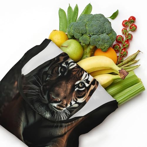 Canvas Tote Bag for Women Shoulder Tote Purse Reusable Grocery Bag Wild Animals Tiger Aesthetic Shopping Bags4