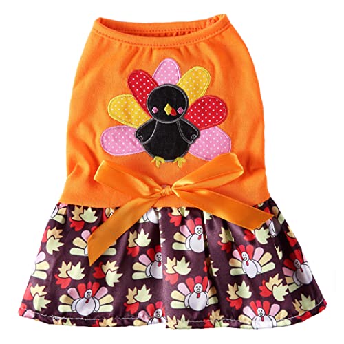 XIAOYU Halloween Thanksgiving Christmas Pet Clothes Dog Turkey Dresses with Bowtie for Small Dogs Cats(M)