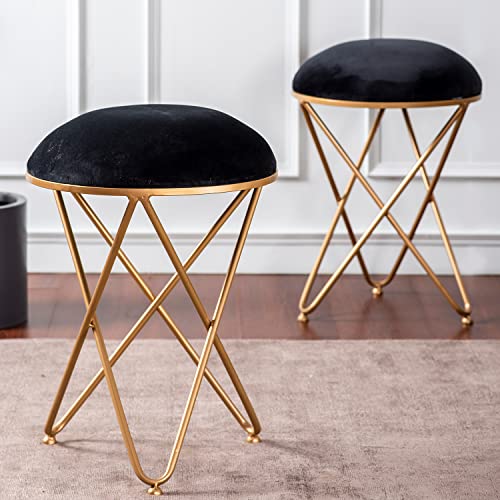 Image of nestroots Ottoman Stool for Living Room - Set of 2 Metallic Stools for Sitting, Bedroom Pouffes, Side Table | 22 Inch Height, Black Cross Design | Stylish & Durable Foot Rest Stool for Home