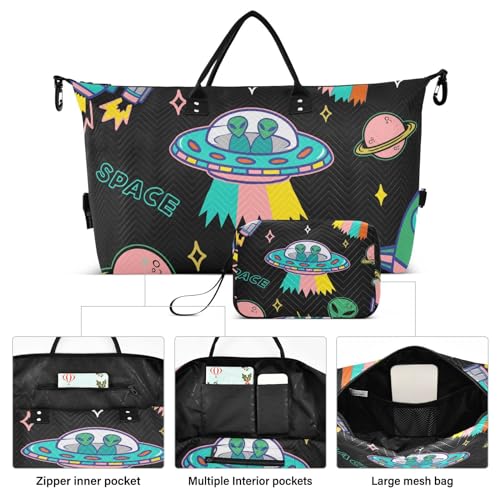 Aflyko Multicolor Unisex Adult Duffel Bag - 35L Travel Gym Tote Weekender Overnight Carry On Bag - Men Women Alien Rocket Sport Tote3