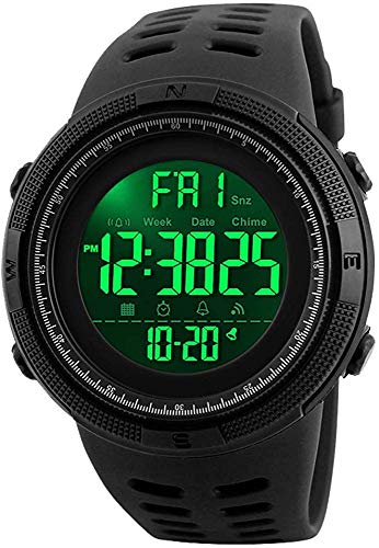 Gosasa Men's Digital Plastic Sports Watch Waterproof Military Stopwatch Countdown Watches for Men (Black)