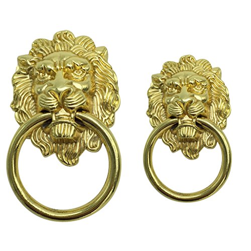 Homyl 2x Puxador de Cabeça de Leão Puxador Porta Cabine Gaveta Decoração de Móveis Dourado, S