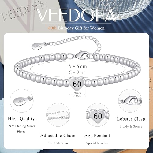 16th 18th 21th 30th 40th 50th 60th Birthday Gifts for Women, Hypoallergenic Adjustable Bead 925 Sterling Silver Bracelet for Women, Presents for Mum Daughter Grandma Auntie Friends3