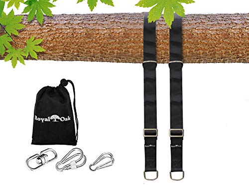 EASY HANG (8FT) ADJUSTABLE TREE SWING STRAP X2 - Holds 4400lbs- Heavy Duty Carabiner - Bonus Spinner - Perfect for Tire and Saucer Swings - Waterproof - Picture Instructions - Carry Bag Included