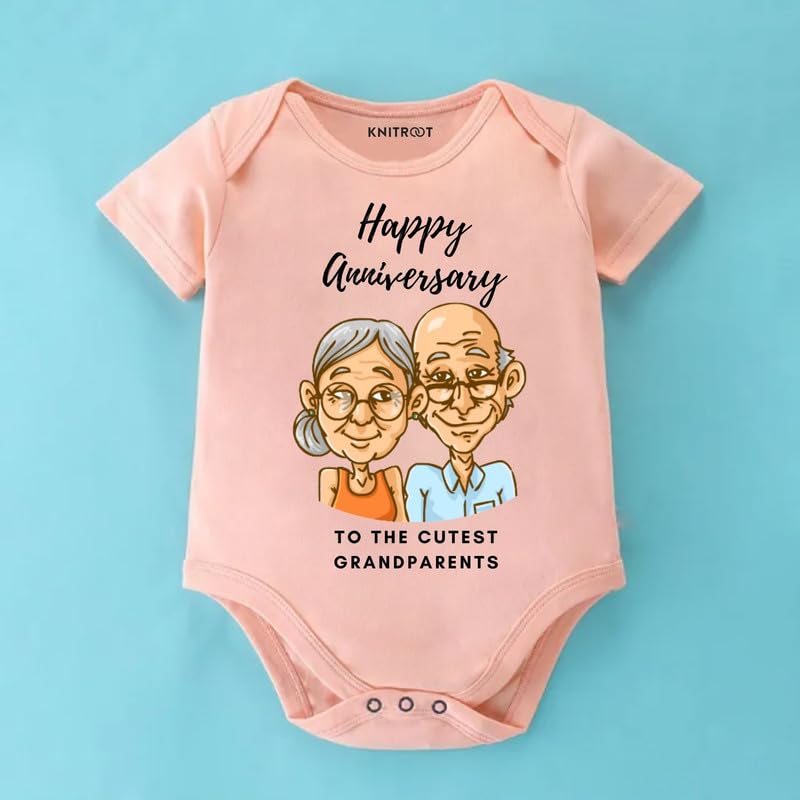 Image of KNITROOT Grandprarent Family Special Onesies, Unisex Baby 100% Cotton Envelope Neck Half Sleeve Romper, Bodysuit, Happy Anniversary To The Cutest Grandparents, Infant Cloths for Boys & Girls