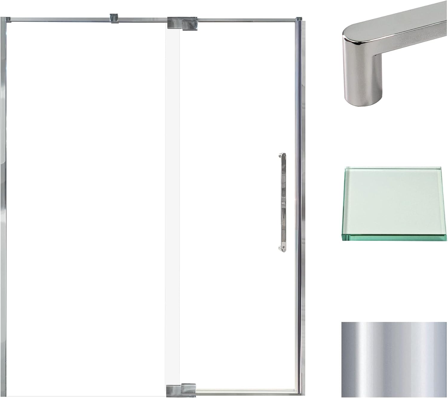 Transolid Irene 60 in. W x 76 in. H Pivot Semi-Frameless Shower Door, 3/8 in. Clear Tempered Glass, Polished Chrome Hardware, Reversible, Fits 56-60 in. Alcove, IPD607610C-R-PC