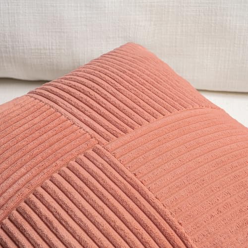 Image of Fancy Homi Set of 2 Coral Boho Long Lumbar Body Decorative Throw Pillow Cover 14x36 Inch for Bed Couch Bedroom Bench, Soft Patchwork Corduroy Textured Pillow Case, Rustic Farmhouse Room Decor