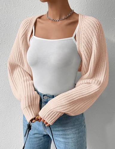 Image of Women's Long Sleeve Open Front Knitted Crop Cardigan Drop Shoulder Knit Bolero Shrug Sweater
