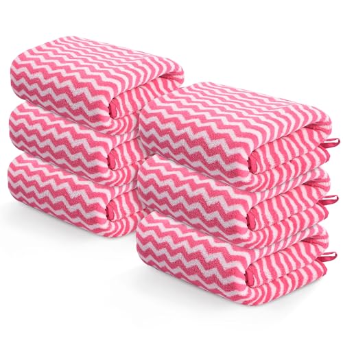 Image of Kuber Industries 6 Pcs Microfiber 19x38 Inch Soft Face Towels for Women and Men | 280 GSM Quick Dry & Absorbent Hanging Hand Towels for Wash Basin Bathroom, Kitchen and Home | Zig Zag - Pink