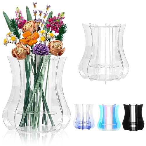 Vase for Lego Flowers Bouquet Acrylic Display Holder Compatible with Lego Botanical Collections Roses Sunflowers for Lego Flower Building Set Lovers Crystal Clear