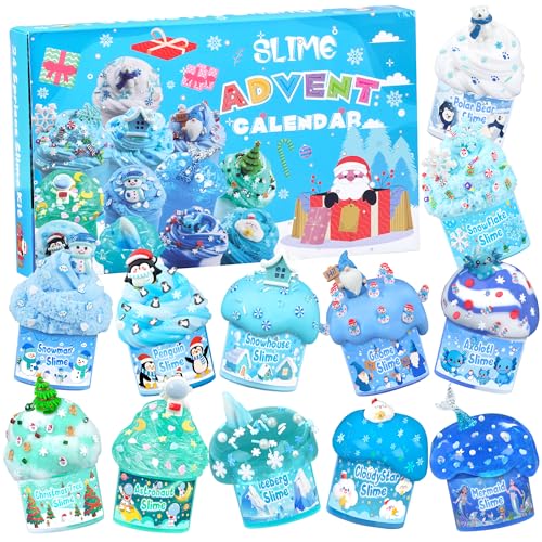 Image of Advent Calendars 2025, Blue Slime Kit, Butter Slimes Cloud Slimes Fluffy DIY Kit for Girls and Boys, Slime Party Favors Goodie Bag Stuffers, 4 5 6 7 8 9 10 Year Old Girl Birthday Gift Cute Stuff
