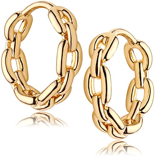 FETTERO Gold Huggie Hoop Earrings for Women Gold Plated Dainty Hypoallergenic Earrings Twist Link Hoops Simple Minimalist Earring Jewelry for Women