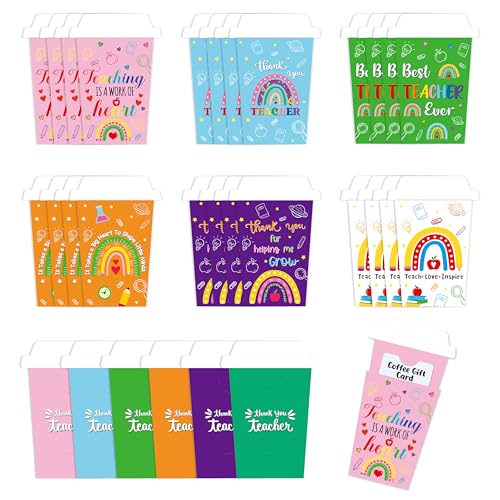 ANGOLIO 12 Teacher Appreciation Coffee Gift Card Holders, Practical Teachers's Day Cup Envelopes are well-made for a Note Cash, Unique Thank You Greeting Cards for Educators Graduations Back to School