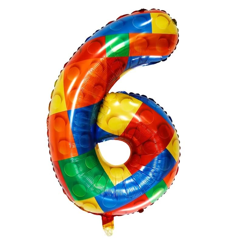 Atpata Funky #6 Building Blocks Theme 32 Inch Number 6 Foil Balloon | Multicolor Cube Pattern Digit Balloons for Unisex Kids Birthday, Construction Party, Game Theme Decor Prop-image-24