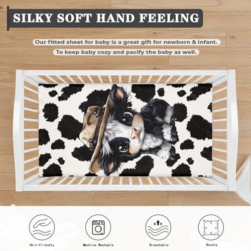 Image of Highland Cow Crib Sheets for Baby Girls Super Soft Standard Crib Mattress Cover Cow Print Breathable Fitted Crib Sheet (28''x 52'') Crib Sheets