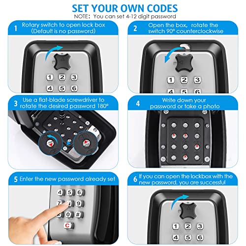 Relaxdays Keybox House, 4 Digit Combination Lock Safe, Emergency Key Wall Mounted Lockbox 15 X 13 5 7 Cm Black Grey Aluminum Steel Pack Of 1 1087230491 - View #6