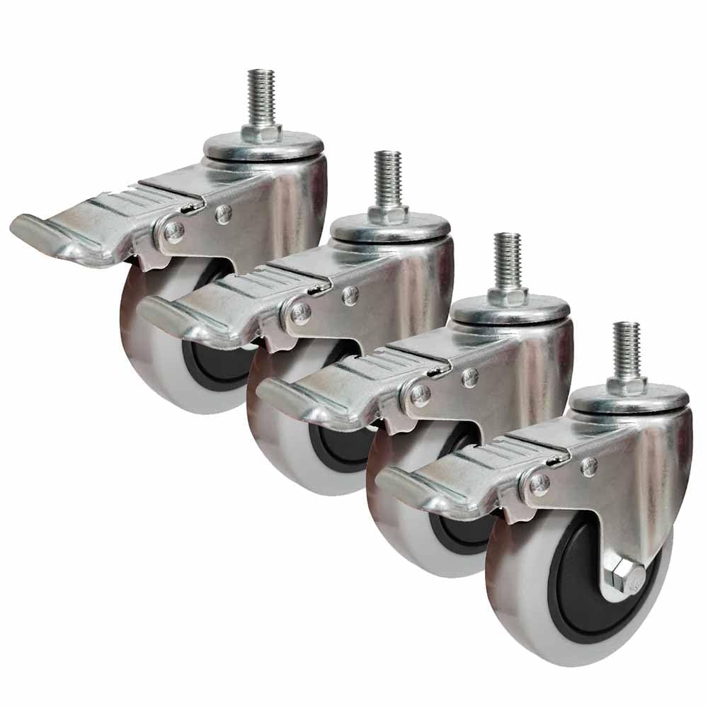 Lot de 4 roulettes à Tige filetée M14, roulettes industrielles Robustes, roulettes pivotantes pour Chariot en PU de 4 Pouces, Roue de Meuble verrouillable avec Frein, sans Bruit, résistante