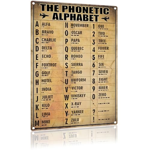 Vintage Military Phonetic Alphabet Sign Wall Art Decor Pilot Knowledge Metal Tin Sign Gifts For Airplane Lovers 8x12 Inch (2511)