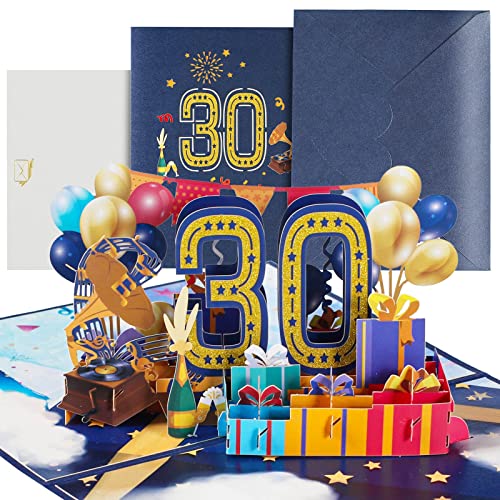 Tarjeta Vumpleaños 30 años, Pop-up 3D Tarjeta Felicitacion Cumpleaños, postal cumpleaños con Sobre para Cumpleaño como Regalos de Cumpleaños para Niños, Familias, Amigos