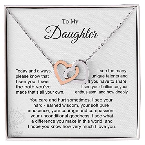 To My Beautiful Daughter Interlocking Hearts Necklace From Father, Father To Daughter Gifts, Birthday Gifts for Daughter, Wedding Gift To Daughter, Jewelry Gifts From Dad To Daughters Adult Grown With Box. (14k White Gold Sterling Silver Necklace)