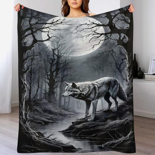 Plaid loup canape couverture flanelle douce pour soiree cocooning
