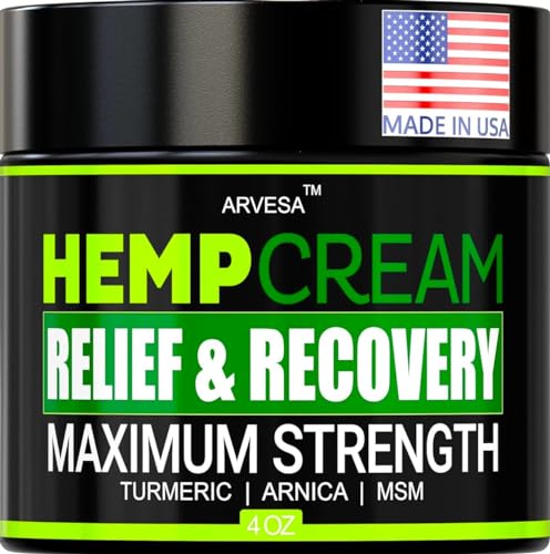 Natural Hemp Cream for Joints, Muscles, Back, Neck, Knees, Hips, Foot, Nerves, Shoulders - Maximum Strength Gel with MSM, Turmeric, Arnica, Aloe, Menthol - Natural Hemp Oil Extract Lotion - 4 fl oz