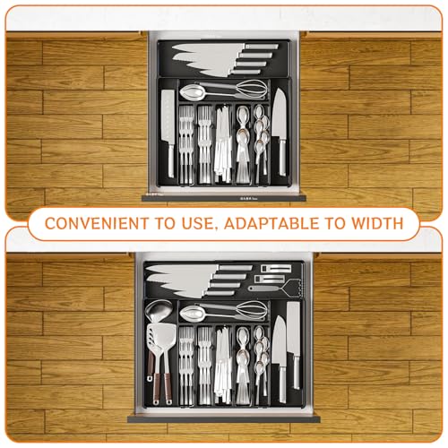 Yieach Black Expandable Silverware Organizers for Kitchen Drawers,Large 8 Grid Silverware Tray and Cutlery Drawer Organizer,BPA Free Kitchen Utensil Organizer for Knife,Spoons Forks Set Flatware Tray - Image 8