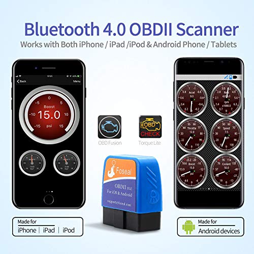 OBD2 Scanner Bluetooth 4.0 OBDII Scan Tool for Android Device & iOS (No Need to Pair on iPhone/iPad), Foseal Car Diagnostic OBD 2 Check Engine Light Code Reader Work w/ 3rd Party app OBD Fusion Torque - Thumbnail 2