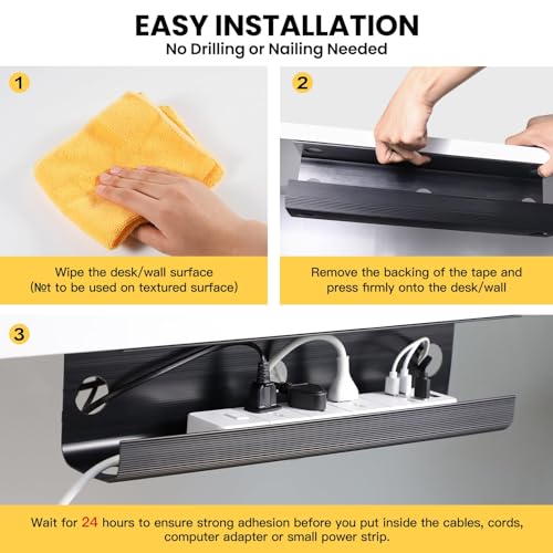 Yecaye 2-Pack Under-Desk Cable Tray Kit with Adhesive Mount — view 3
